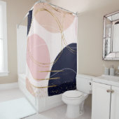 Moderne goudlijnen en cirkels Minimale roze vormge Douchegordijn (In situ)