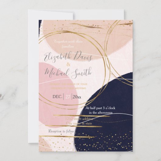 Moderne goudlijnen en cirkels Minimale roze vormge Kaart (Voorkant)