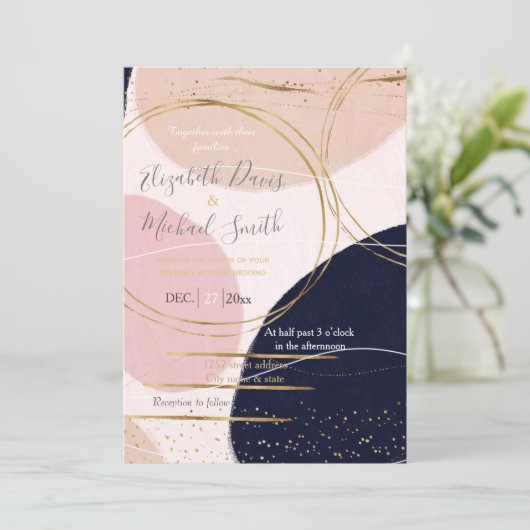 Moderne goudlijnen en cirkels Minimale roze vormge Kaart (Staand voorkant)