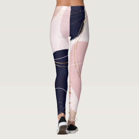 Moderne goudlijnen en cirkels Minimale roze vormge Leggings (Achterkant)