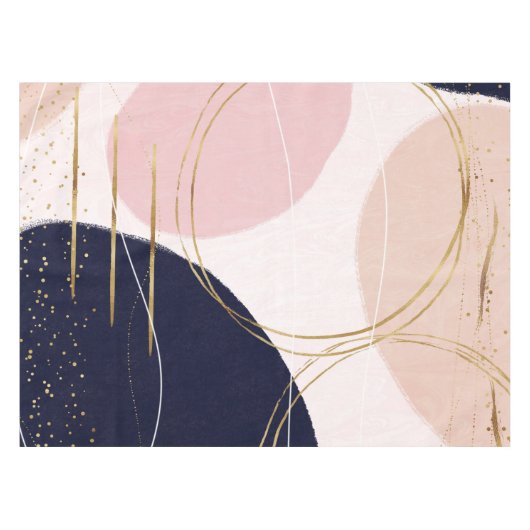 Moderne goudlijnen en cirkels Minimale roze vormge Tafelkleed (Voorkant (Horizontaal))