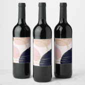 Moderne goudlijnen en cirkels Minimale roze vormge Wijn Etiket (Flessen)