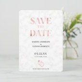 Moderne goudmarmer-Roos gouden bruiloft Save The Date (Staand voorkant)
