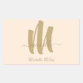 moderne goudmonogram beige initiaal handelsnaam rechthoekige sticker (Voorkant)