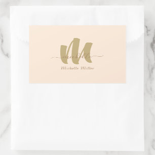 moderne goudmonogram beige initiaal handelsnaam rechthoekige sticker