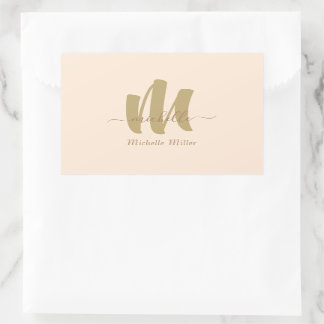 moderne goudmonogram beige initiaal handelsnaam rechthoekige sticker