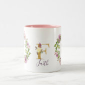 Moderne goudmonogram F Waterverf Floral Wreater Tweekleurige Koffiemok (Center)