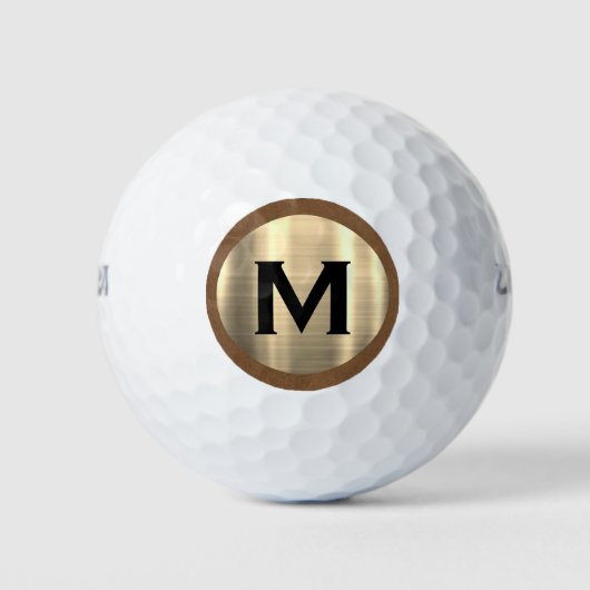 Moderne goudmonogram geborsteld goud golfballen (Voorkant)