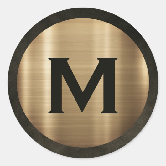 Moderne goudmonogram geborsteld goud ronde sticker (Voorkant)