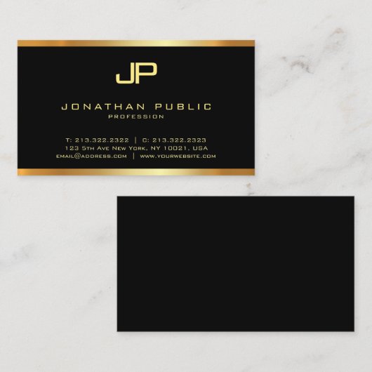 Moderne goudmonogram Glamoureus Plain Luxe Visitekaartje (Voorkant / Achterkant)