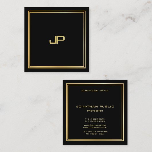Moderne goudmonogram Luxurieuze legante Sjabloon Vierkante Visitekaartje (Voorkant / Achterkant)