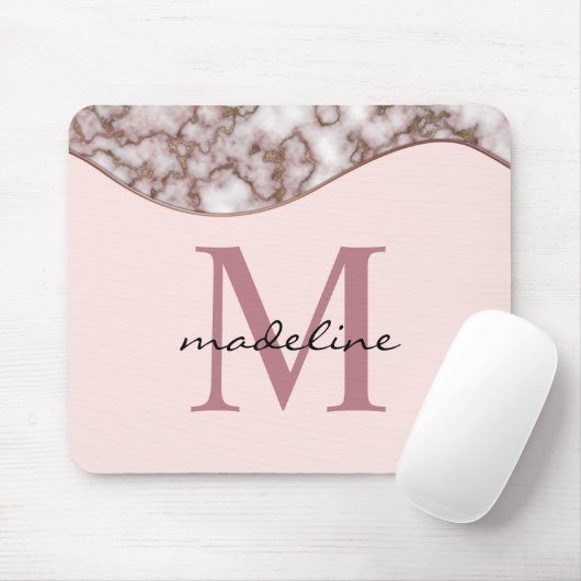 Moderne goudmonogram Mousepad met ruw Roos Muismat (Met muis)