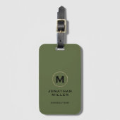 Moderne goudmonogram Olive Green Bagagelabel (Voorkant (verticaal))