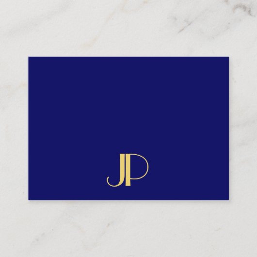 Moderne goudmonogram Sjabloon Navy Blue Visitekaartje (Voorkant)