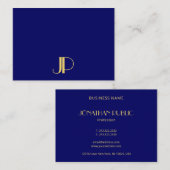 Moderne goudmonogram Sjabloon Navy Blue Visitekaartje (Voorkant / Achterkant)
