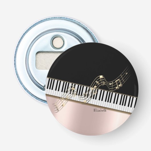 Moderne goudMuzieknoten, Piano Keys Roos Gold Button Flesopener (Voorkant)