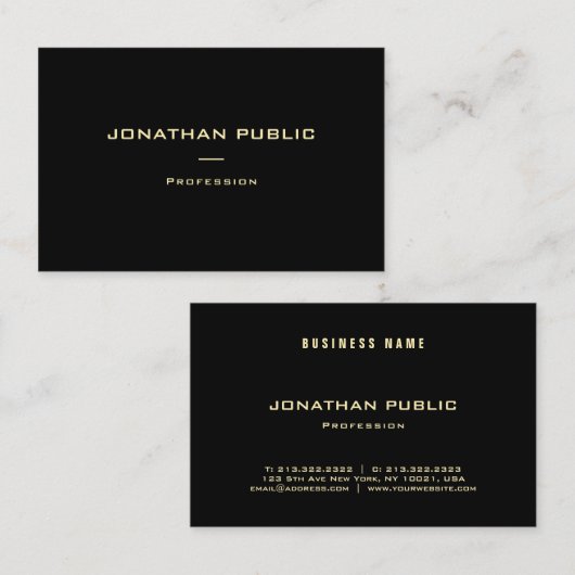 Moderne goudnaam zwarte Sjabloon Luxe Visitekaartje (Voorkant / Achterkant)
