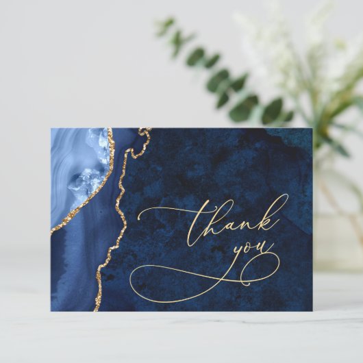 Moderne goudnavigatieblauwe marmeren agaat dankkaa bedankkaart (Staand voorkant)