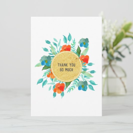 Moderne goudoliecirkel Waterverf lentevloeren Bedankkaart (Staand voorkant)