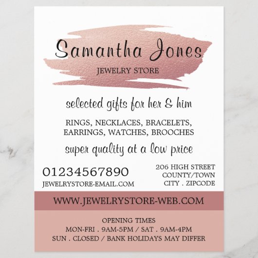 Moderne goudolievlek in de Roos, juwelenwinkel Flyer (Voorkant)