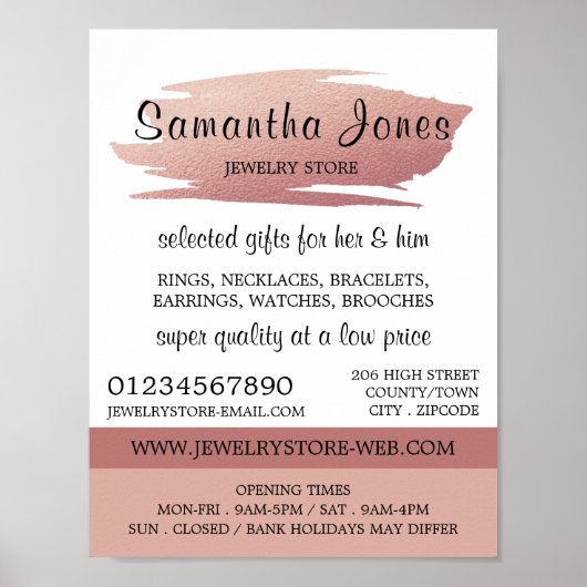 Moderne goudolievlek in de Roos, juwelenwinkel Poster (Voorkant)