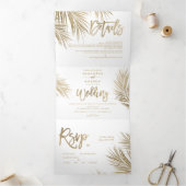 Moderne goudpalm elegant bruiloft drieluik uitnodiging (Binnen)