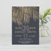 Moderne goudpalm treenavy blue baby shower kaart (Staand voorkant)