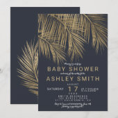 Moderne goudpalm treenavy blue baby shower kaart (Voorkant / Achterkant)