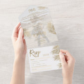 Moderne goudpalm tropische bruiloft foto all in one uitnodiging (Afscheurbaar)