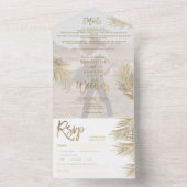 Moderne goudpalm tropische bruiloft foto all in one uitnodiging (Binnen)