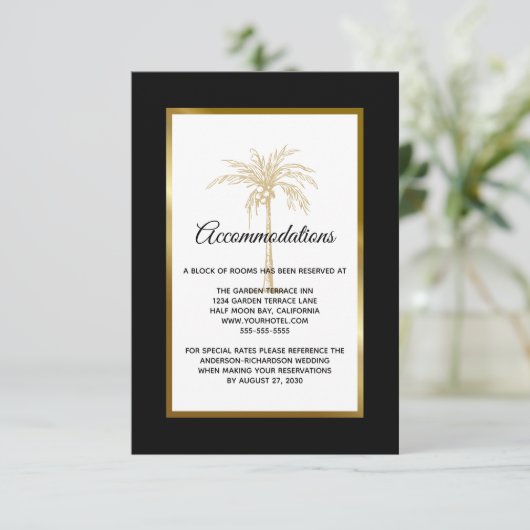 Moderne goudpalm Wedding met bomen Informatiekaartje (Staand voorkant)