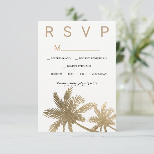 Moderne goudpalmbomen RSVP bruiloft (Staand voorkant)
