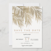 Moderne goudpalmboom, elegant, bespaart de datum save the date (Voorkant)