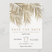 Moderne goudpalmboom, elegant, bespaart de datum save the date (Voorkant)