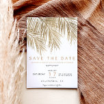 Moderne goudpalmboom, elegant, bespaart de datum save the date<br><div class="desc">Moderne,  simpele faux gouden palmboom met eenvoudige typografie,  een trendy en tropisch sparen het date trouwthema op palmboomblad.</div>