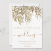 Moderne goudpalmboom elegant script bruiloft kaart (Voorkant)