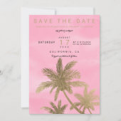 Moderne goudpalmen roze chic save the date (Voorkant)