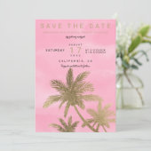 Moderne goudpalmen roze chic save the date (Staand voorkant)