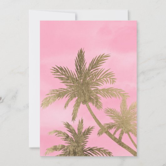 Moderne goudpalmen roze chic save the date (Achterkant)