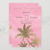 Moderne goudpalmen roze chic save the date (Voorkant / Achterkant)