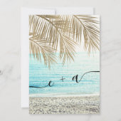 Moderne goudpalmstrandscriptbruiloft kaart (Achterkant)