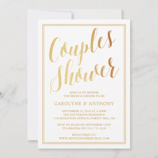 Moderne goudparen die olie-effect hebben bruiloft kaart (Voorkant)