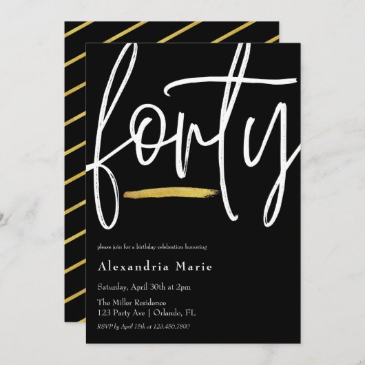 Moderne goudpenseel 40e verjaardag kaart (Voorkant / Achterkant)