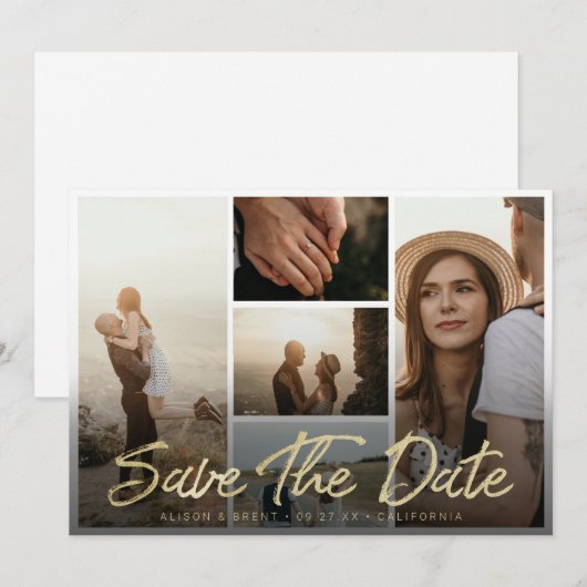 Moderne goudpenseel Manuscript Typografie met Afbe Save The Date (Voorkant / Achterkant)