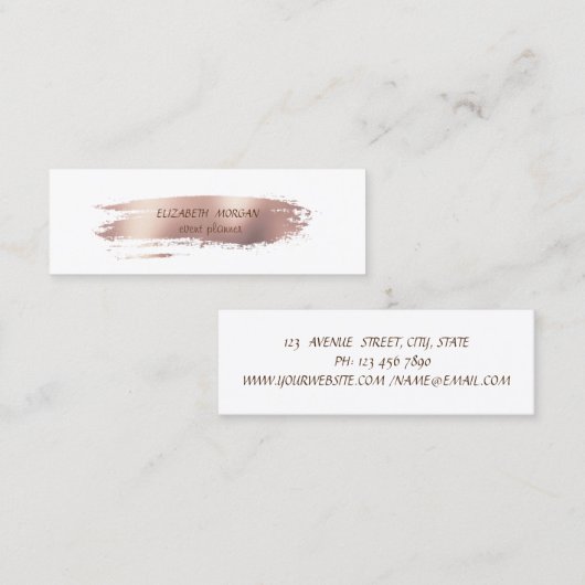 Moderne goudpenseel Roos, wit Mini Visitekaartje (Voorkant / Achterkant)