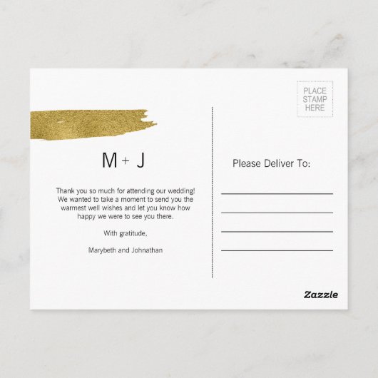 Moderne goudpenseelbruiloft Dank u Briefkaart (Achterkant)