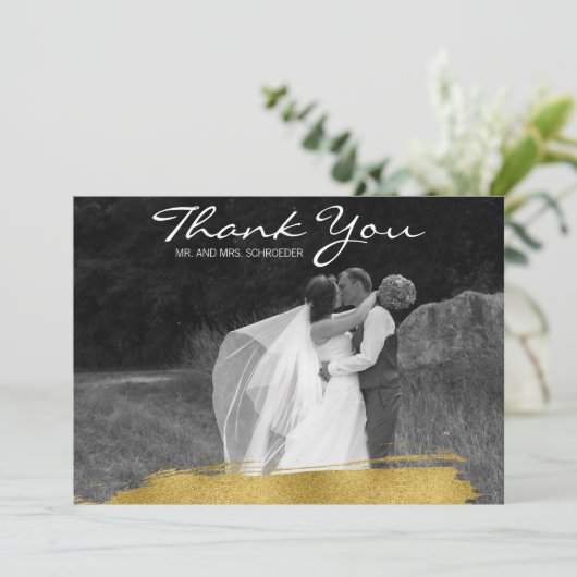 Moderne goudpenseelbruiloft Hartelijk dank Bedankkaart (Staand voorkant)
