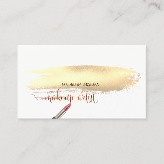 Moderne goudpenseelstreek, lipstick, make-up visitekaartje (Voorkant)