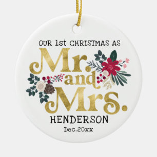 Moderne goudpografie 1ste kerstmis keramisch ornament