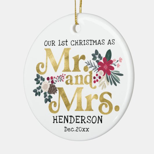 Moderne goudpografie 1ste kerstmis keramisch ornament (Links)